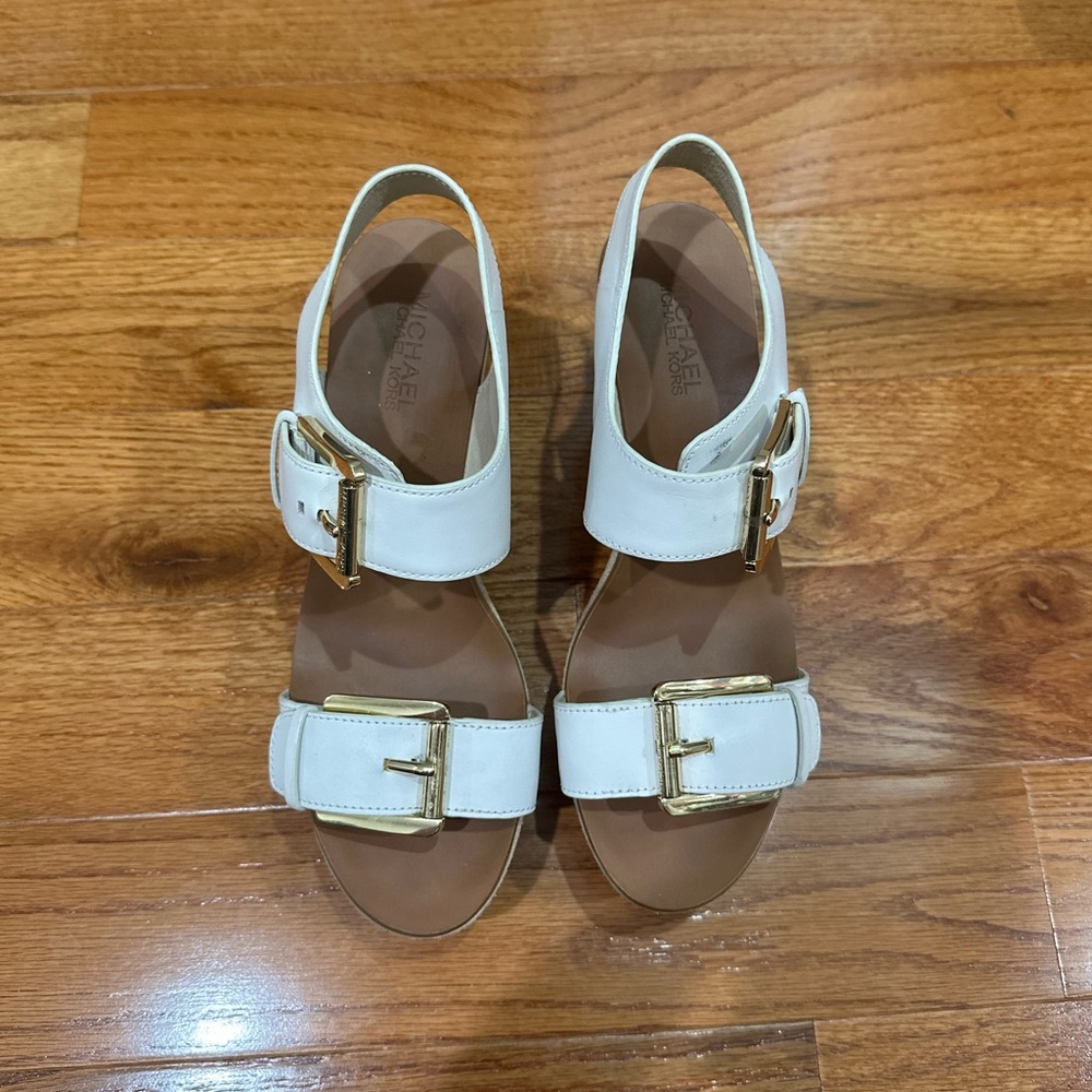 Michael Kors White Platform Sandals with Gold Accents